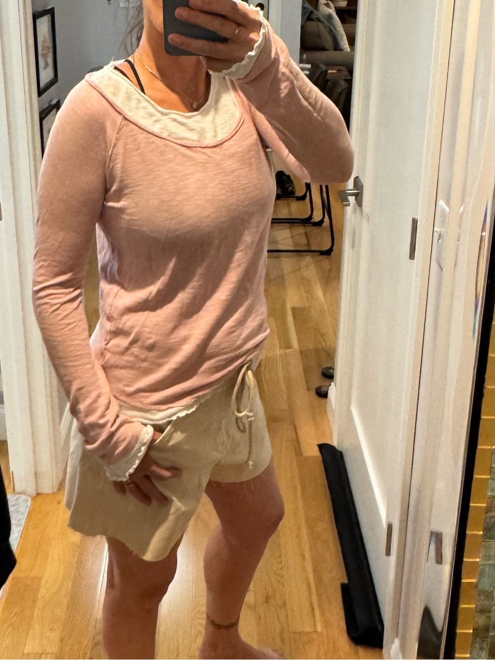 Free People Light Pink Layered-Look Long Sleeve Top